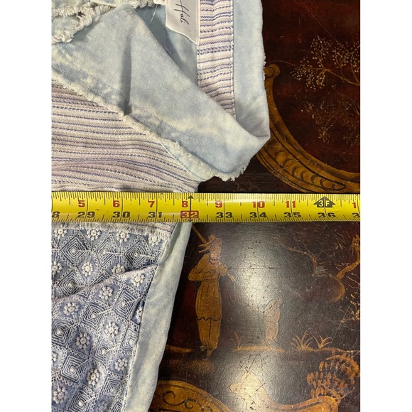 Oli & Hali Blue Patchwork Lace Oversized Button Down Shirt Boho Cottage Chic S/M - Picture 8 of 13